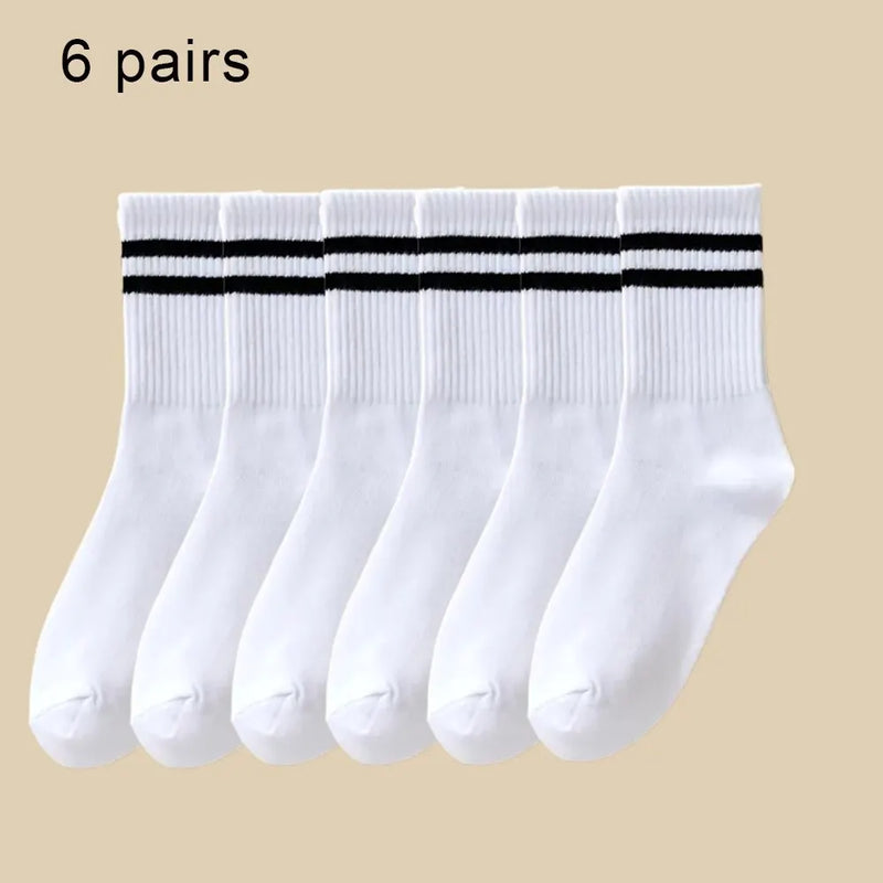 6 Pares de Meias Cores Sólidas - Poliamida com Absorção de suor, respiráveis e confortáveis