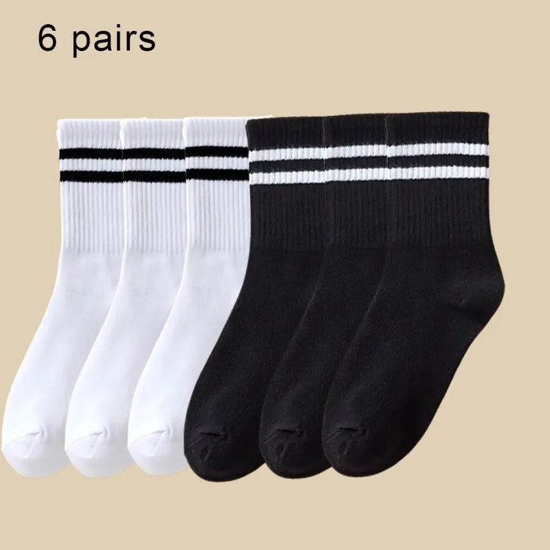 6 Pares de Meias Cores Sólidas - Poliamida com Absorção de suor, respiráveis e confortáveis