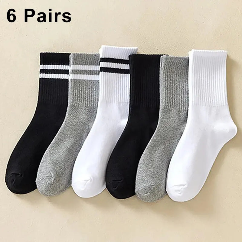 6 Pares de Meias Cores Sólidas - Poliamida com Absorção de suor, respiráveis e confortáveis