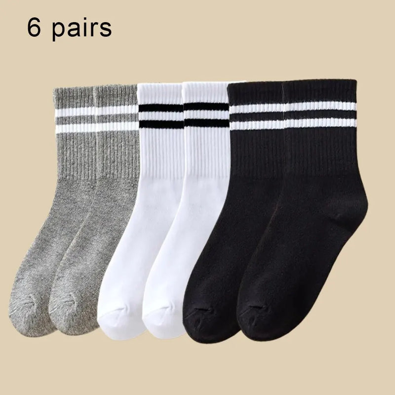 6 Pares de Meias Cores Sólidas - Poliamida com Absorção de suor, respiráveis e confortáveis